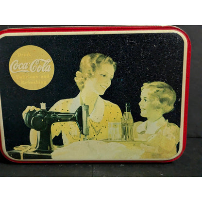 Vintage Coca-Cola Nostalgic Tin Box with Singer Sewing Machine Motif