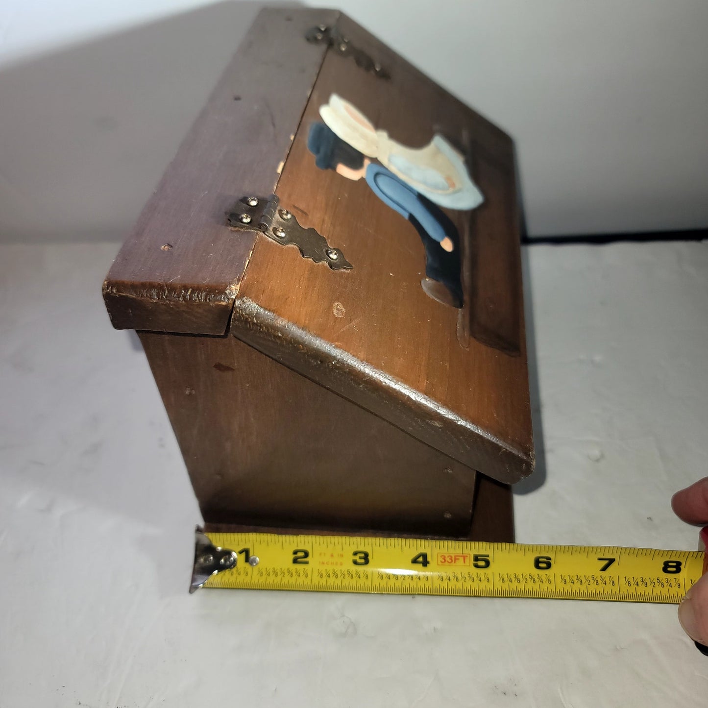 Vintage wood folk art recipe box wood