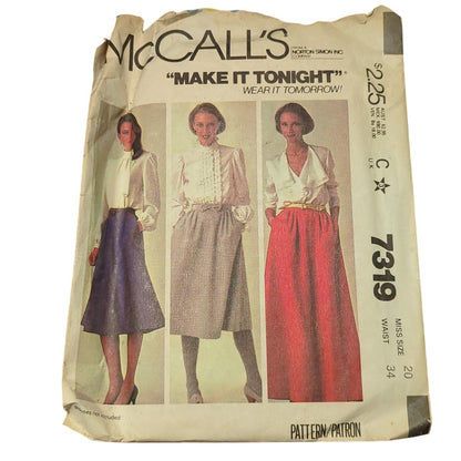 Vintage McCall's 7319 Size 20 Waist 34 vintage sewing pattern tops skirts