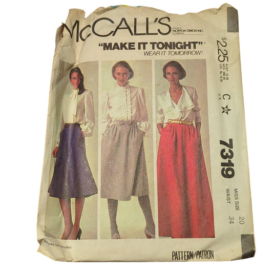 Vintage McCall's 7319 Size 20 Waist 34 vintage sewing pattern tops skirts