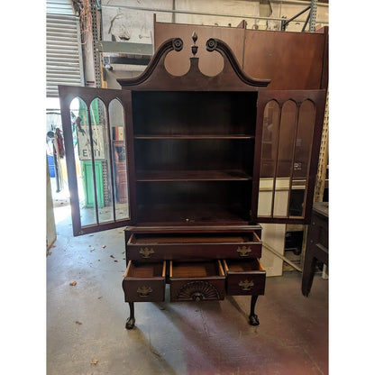 Secondhand Sandies: Vintage Mahogany Top Highboy Cabinet Queen Anne Fan Carved Glass Display