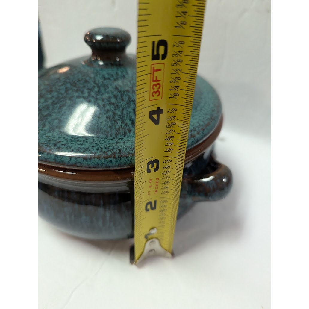 Spanish lidded olla Clay pot casserole cooking Covered Teal One or Two Serving