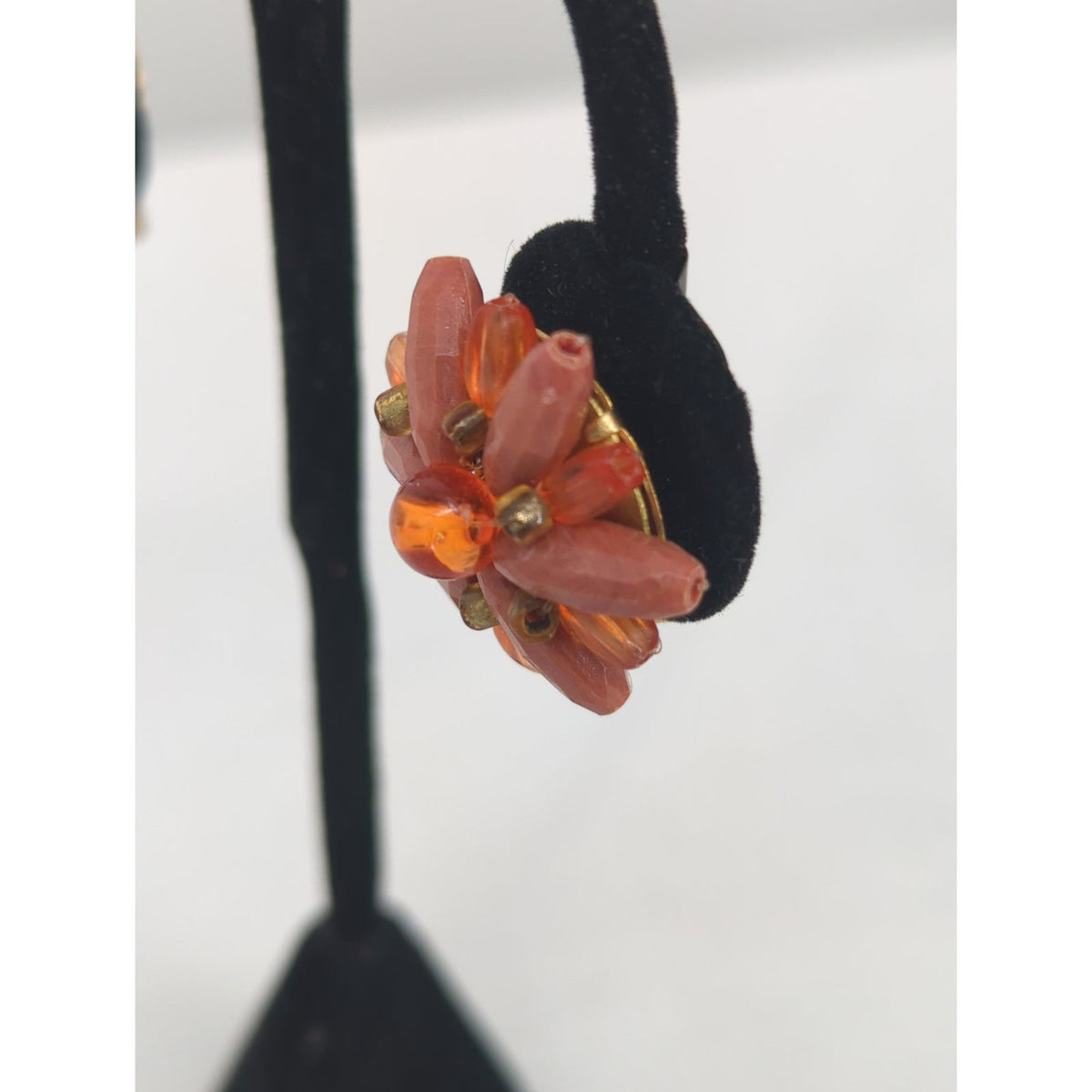 Vintage Hong Kong Spike Bead Cluster Clip On Earrings Mid Century Retro Chic