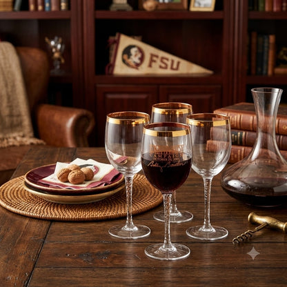FSU Dynasty Campaign Bobby Bowden Gold Rim Wine Glasses Set of 6 Vintage 2002