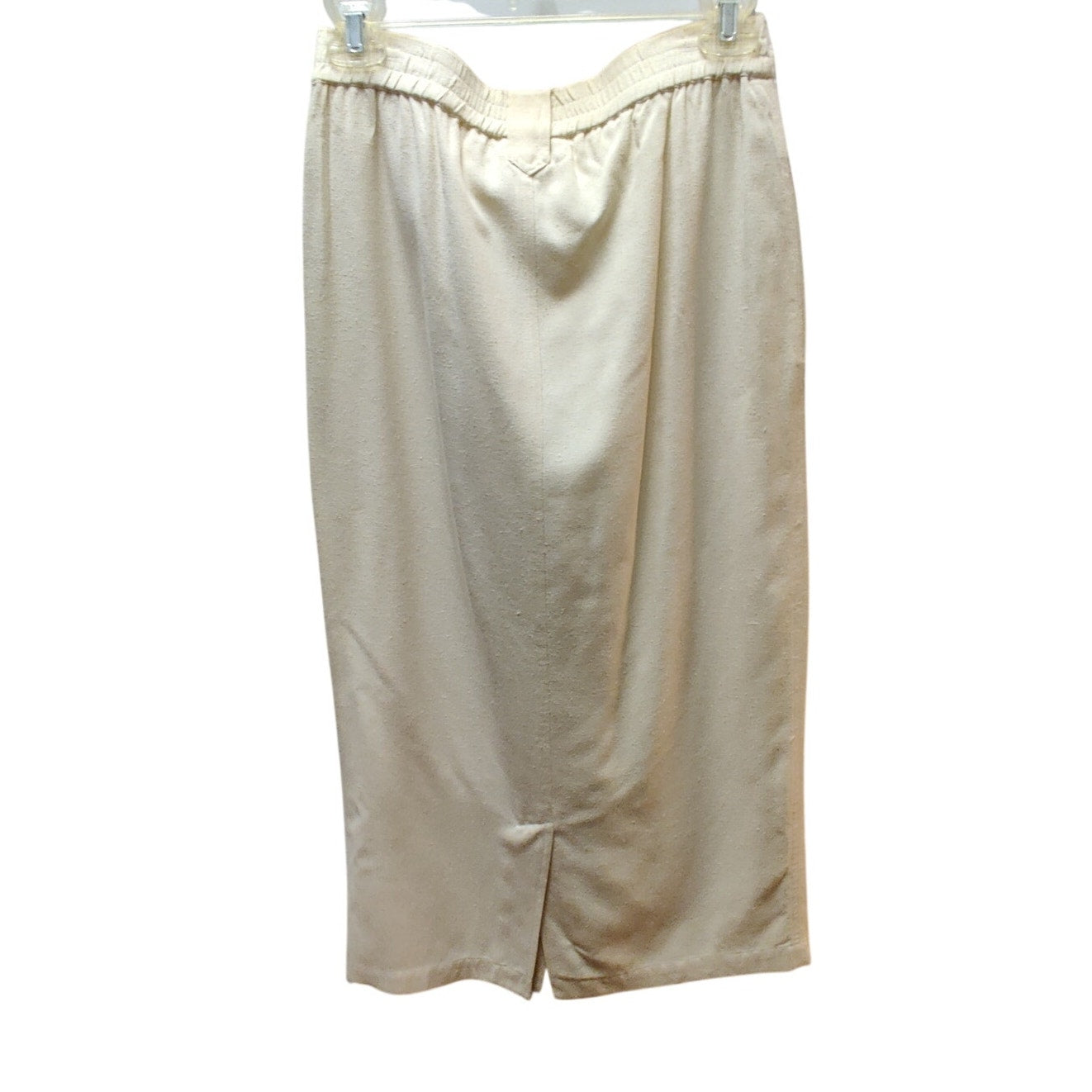New York Studio Vintage 100% Silk Cream Midi Pencil Skirt Button Pockets Small