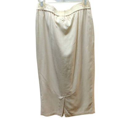 New York Studio Vintage 100% Silk Cream Midi Pencil Skirt Button Pockets Small