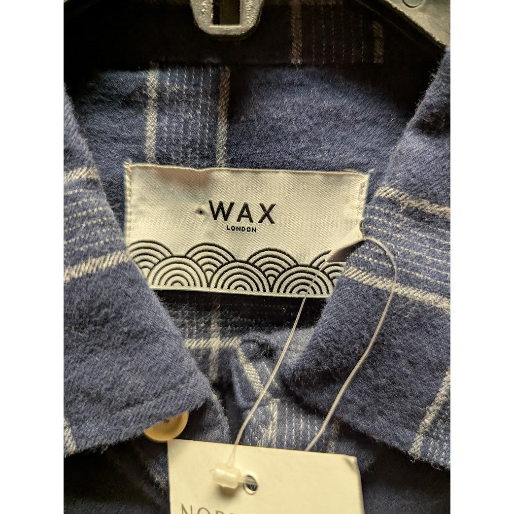 WAX plaid button up shirt top size Small 100% cotton blue cream stripes NEW