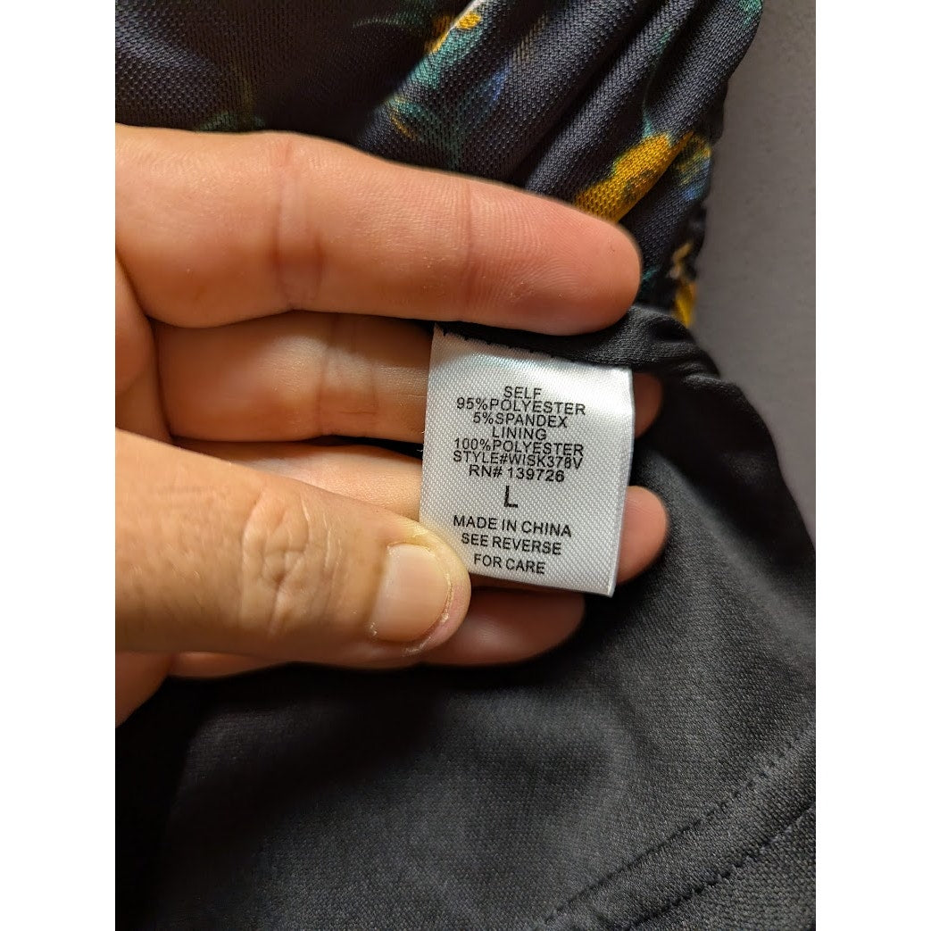 Wild Honey wiggle Black Floral Skirt Side drawstring size LARGE