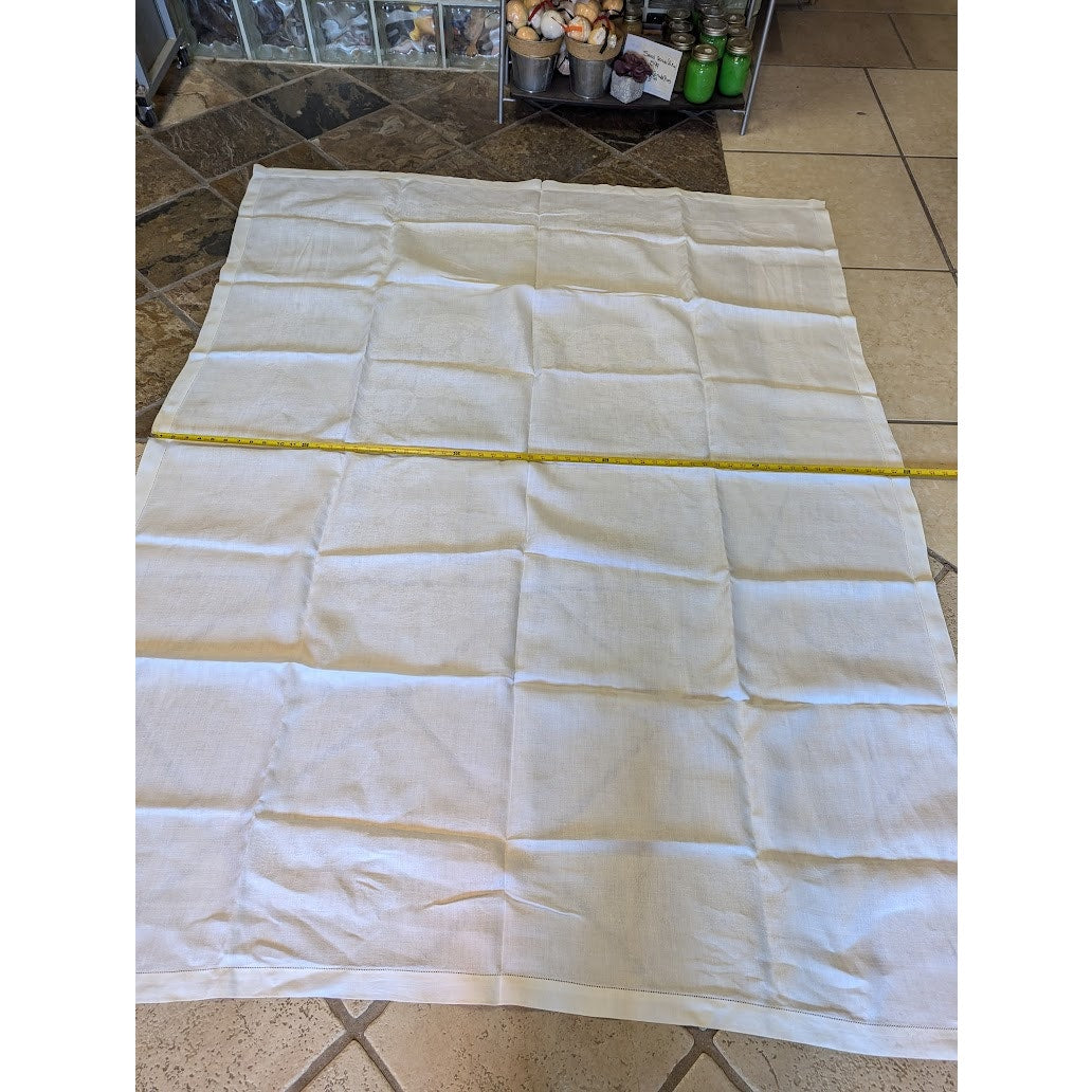 Linen tablecloth FLORAL Jacquard Nice edge 60" x 76" rectangle white