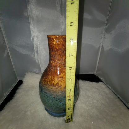 Mid-Century Modern Blue Brown Drip Glaze Studio Art Pottery Ceramic Bud Vase