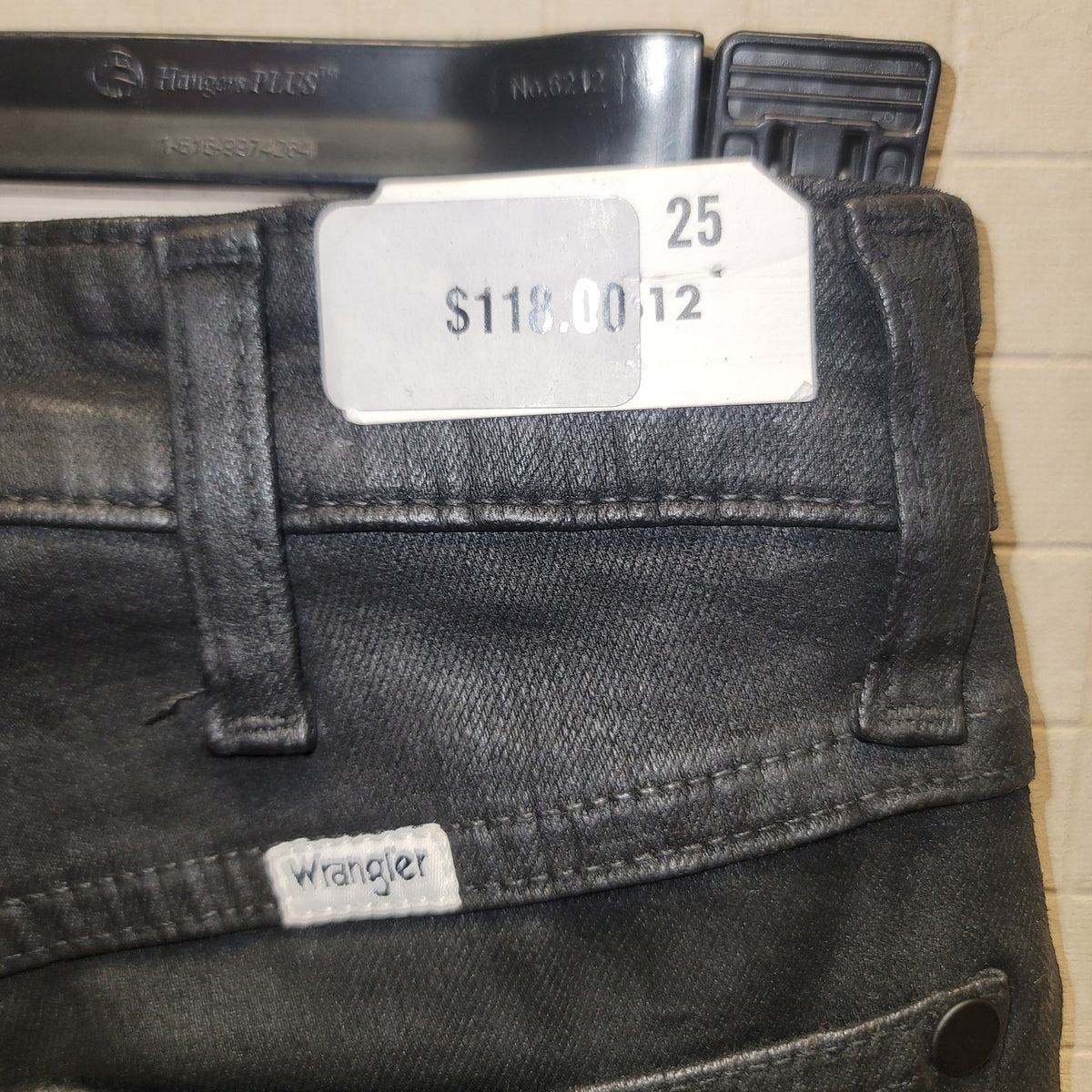 Wrangler Pants black ankle stretch faux leather 25" Waist deep dye $118