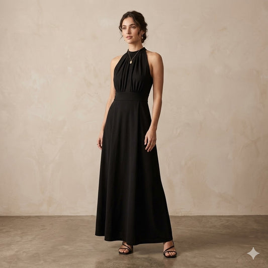 Vintage Periphery Designed by Arthur Williams Black Halter Maxi Dress Size 8