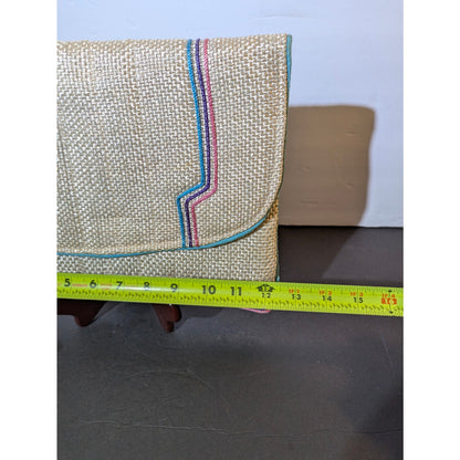 Vintage 80s Woven Straw Convertible Clutch Turquoise Summer Boho