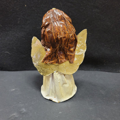 Paper Mache Angel handmade Christmas Caroler Holding a dog 6"