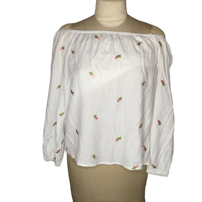 Sugar Lips floral white off shoulder blouse Medium womans shirt top embroidery