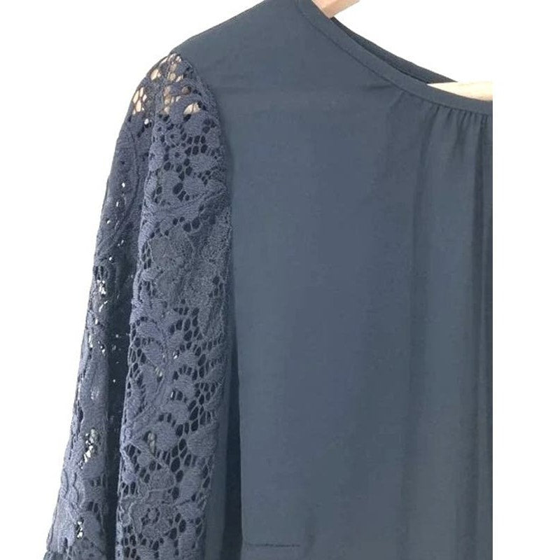 Chelsea28 Back Button Lace Bell Sleeve Top Sz XL/Extra Large in Navy NWT