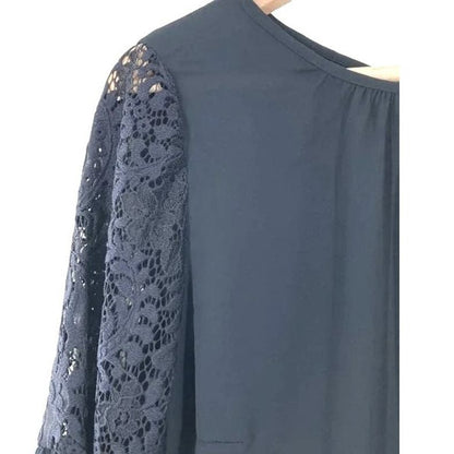 Chelsea28 Back Button Lace Bell Sleeve Top Sz XL/Extra Large in Navy NWT