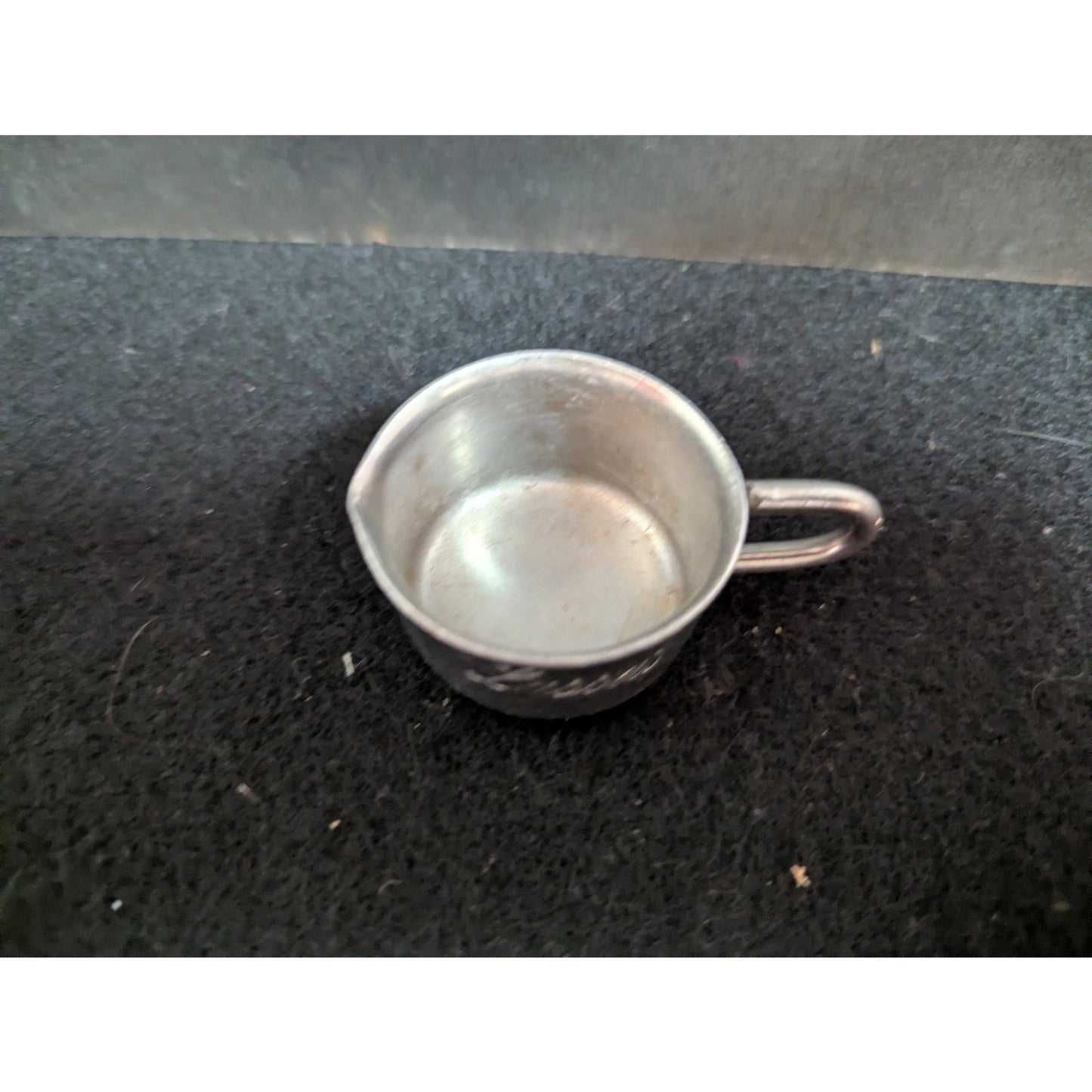 Vintage Gebrüder Hepp Miniature Stainless Steel Engraved Creamer Tiny Toy Cup