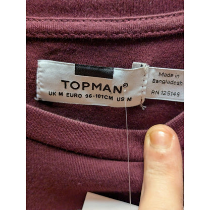 Topman NEW mens tshirt short sleeve burgundy wine crew neck cotton casual