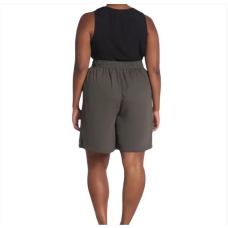 Halogen black wide leg flat front dress shorts pockets elastic waist sheers XL