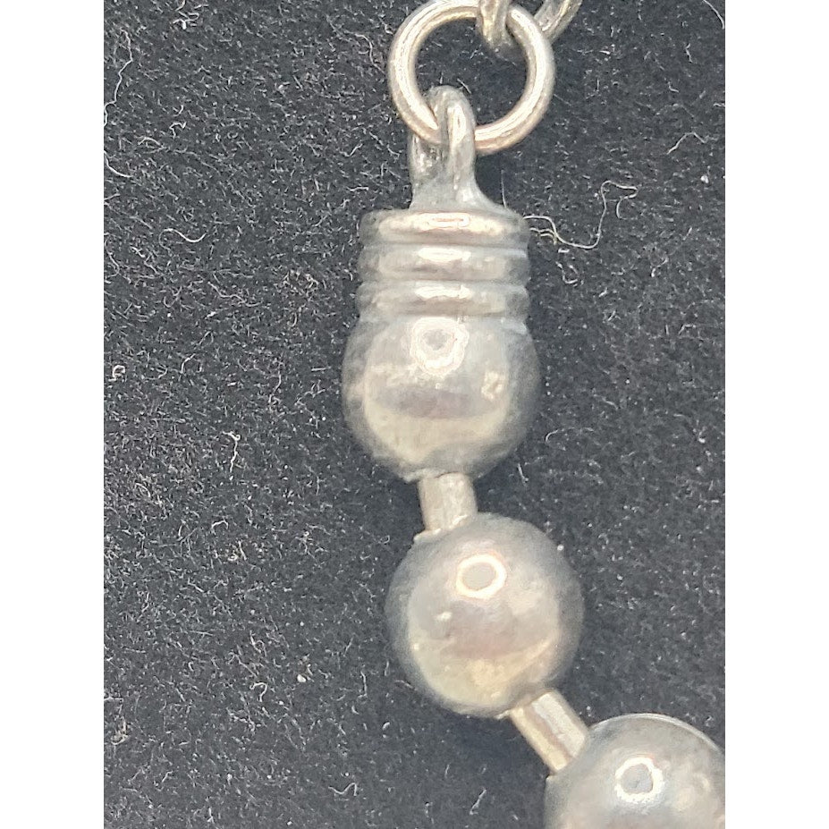 Vintage Silver 19" Beaded Station Long Layering Necklace Minimalist Modernist
