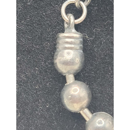 Vintage Silver 19" Beaded Station Long Layering Necklace Minimalist Modernist