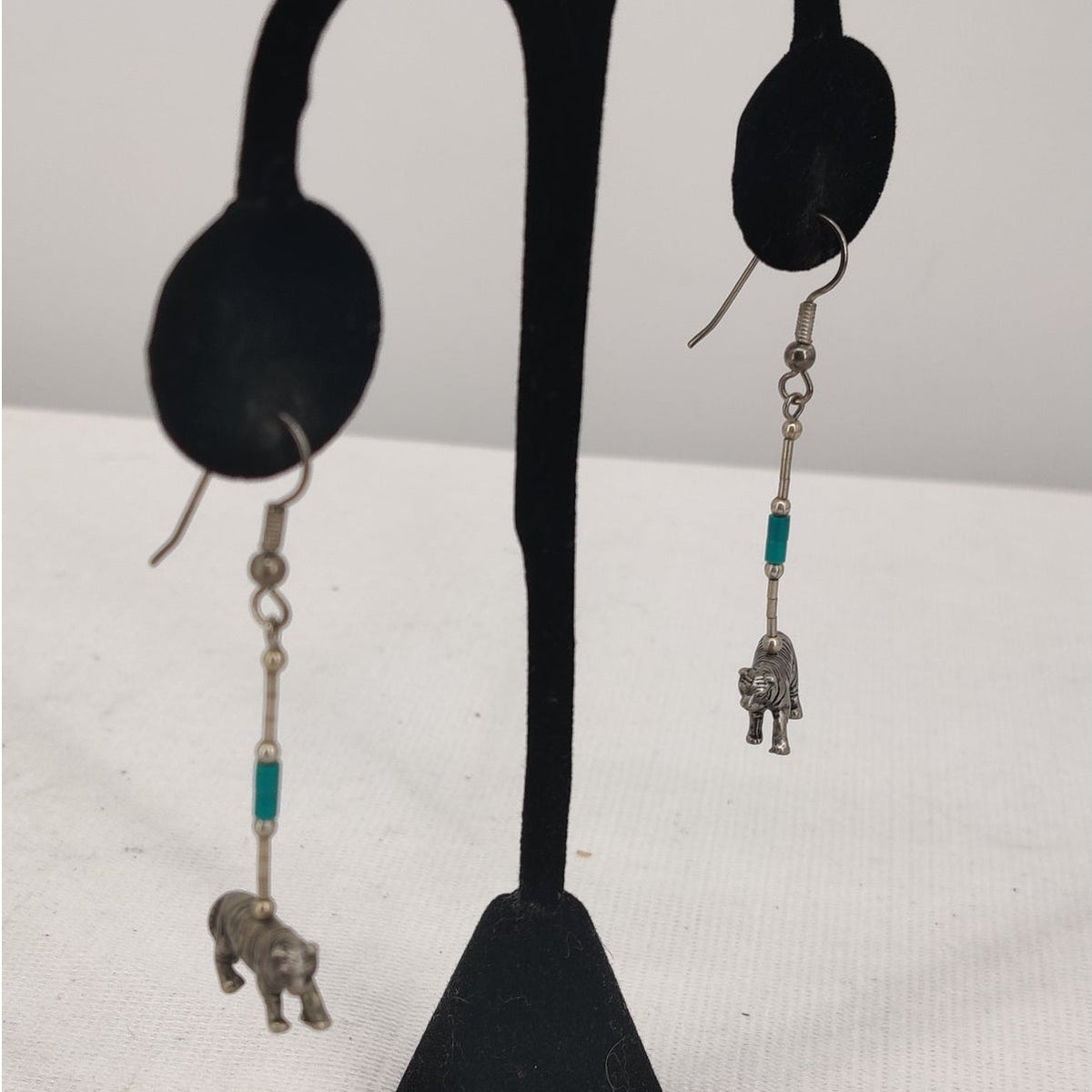 Vintage Southwestern Style Bengal Tiger Turquoise Accented Dangle Earrings