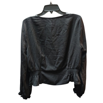 Topshop Black V-Neck Long Sleeve Blouse Textured Peplum Casual Elegant US 8