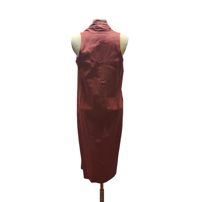 Vintage Alain Toussaint Linen Blend Midi Vest Dress Rust Gathered Neck Casual 2