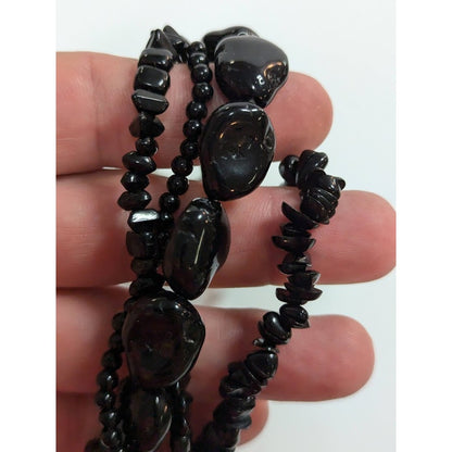 17" Vintage Black Beads Gothic Multi Strand Necklace freeform
