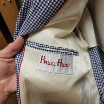 Bruce Hunt Mens 40R Blue white gingham check jacket coat Summer Casual blazer