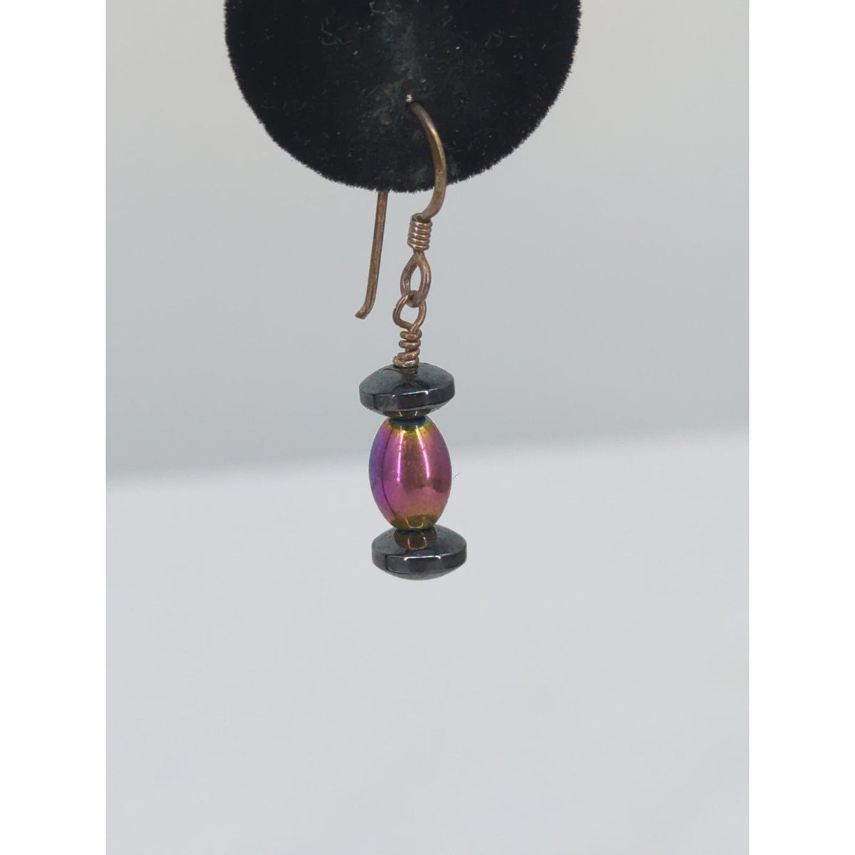 Vintage Iridescent Rainbow Beaded .925 Silver Dangle Earrings Boho Minimalist