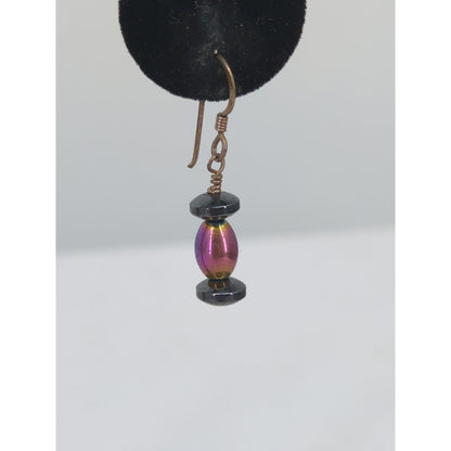 Vintage Iridescent Rainbow Beaded .925 Silver Dangle Earrings Boho Minimalist