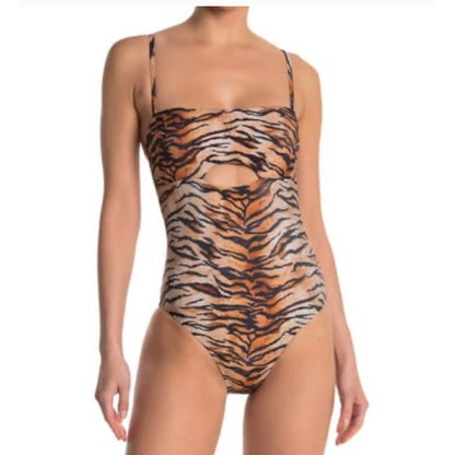 VYB Tiger Print Bandeau Cutout One-Piece Swimsuit Size Medium NEW adjustable