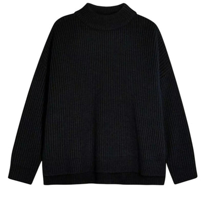 TOPSHOP Oversized Rib Knit Mock Neck Sweater Pullover Navy MEDIUM 6-8 HighLow