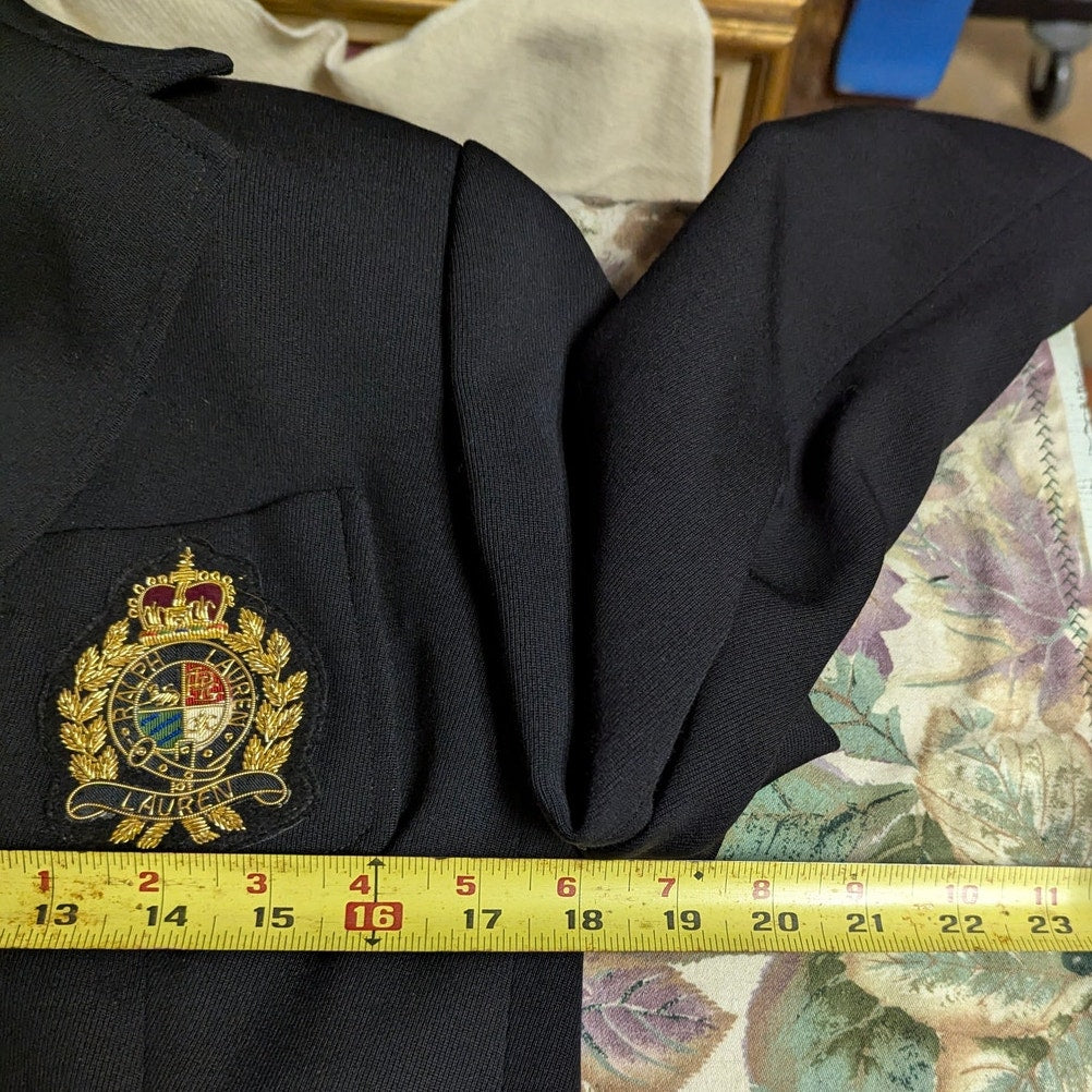 Lauren Ralph Lauren Crest Blazer Black Wool Gold Button Size 6 Dark Academia