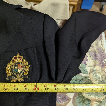 Lauren Ralph Lauren Crest Blazer Black Wool Gold Button Size 6 Dark Academia