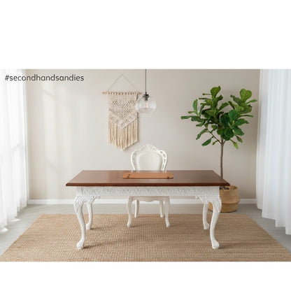 Secondhand Sandies: LARGE ORNATE DINING FORMAL TABLE BROWN WHITE 32" X 60" X 48"