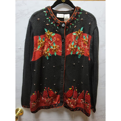 White Stag Womens Size 16W Christmas Cardinal Long Sleeve Sweater button up