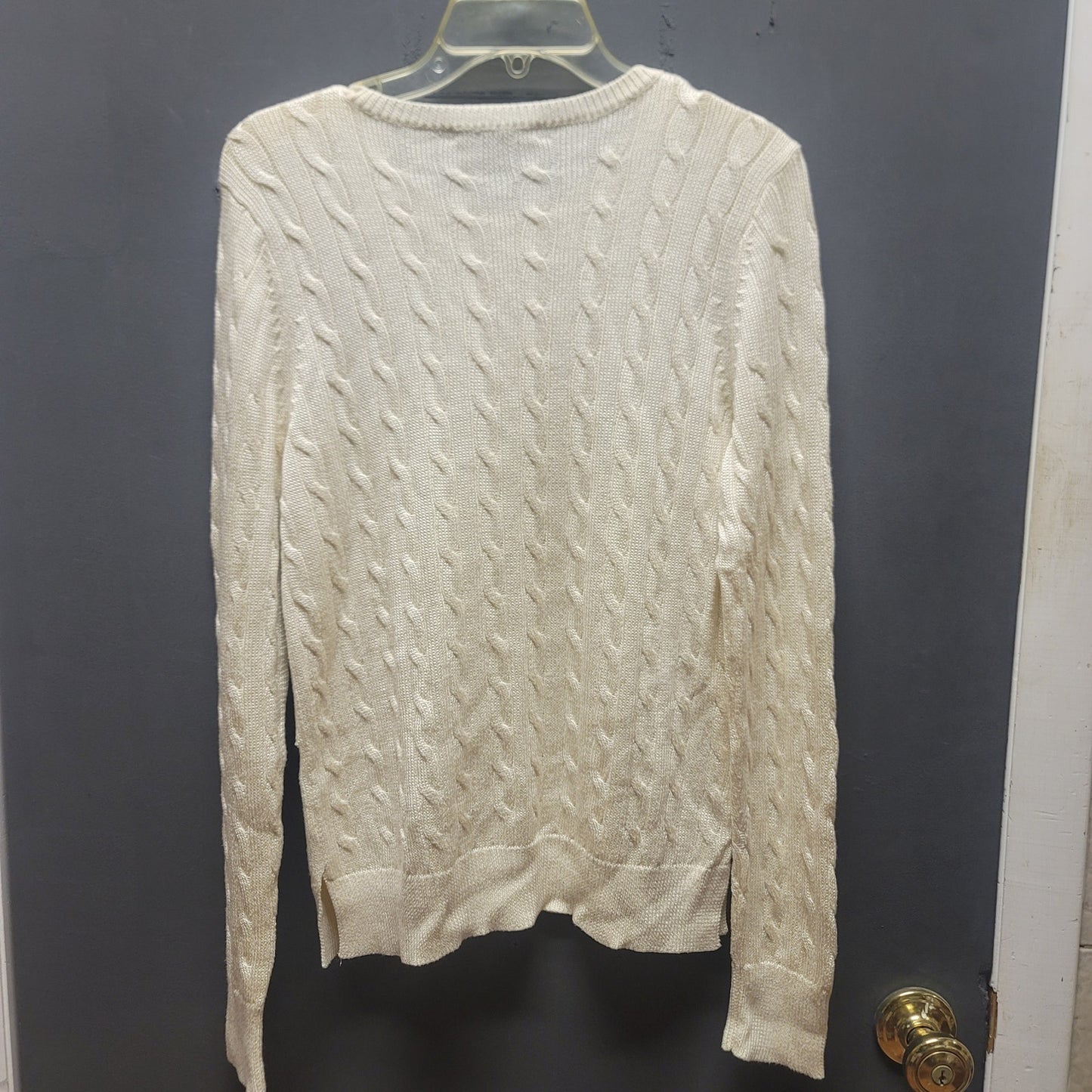 Lauren Ralph Lauren Cream Cable Knit Button Shoulder Sweater Medium Preppy Chic