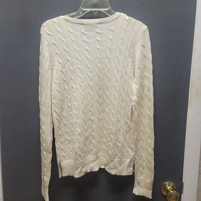 Lauren Ralph Lauren Cream Cable Knit Button Shoulder Sweater Medium Preppy Chic