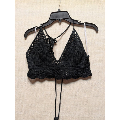 Let's Run Away Black Crochet Crop Top Lulus Black NEW Medium