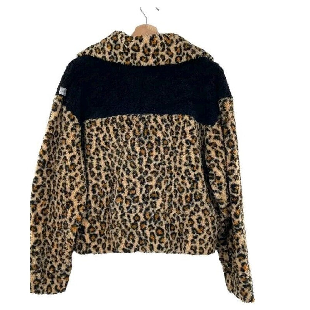 BP. Nordstrom Color Block Pullover Jacket Leopard Pink Black ExtraSmall NEW XS