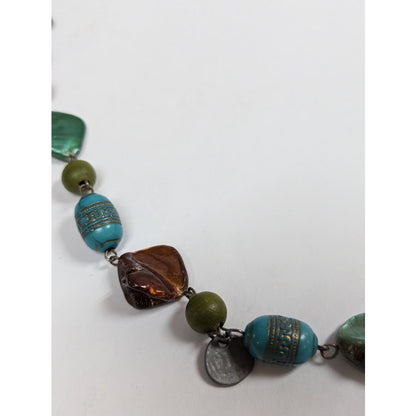 Vintage Fashion Necklace bEADED fUNKY BOHO single strand freeform brown blue