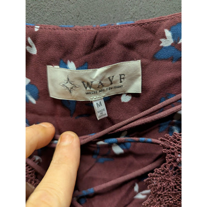 WAYF NWT Posie Strappy Camisole Floral Burgundy Tiered Puff Sleeve Top Medium