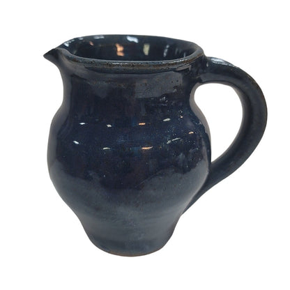 Tiny blue pitcher vase art pottery signed 1990 4" tall with handle