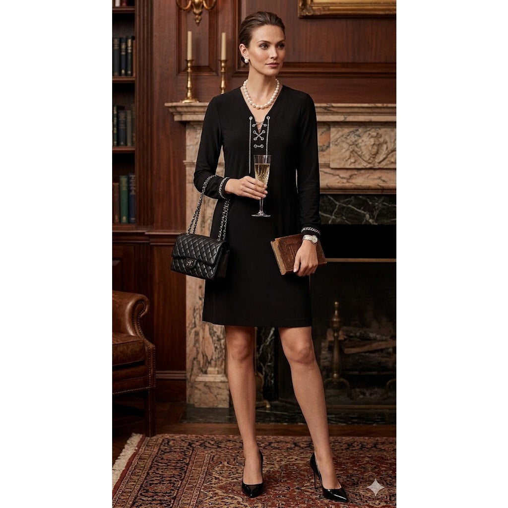 MICHAEL Michael Kors Black Lace-Up Grommet Tunic Dress Size Medium Slinky