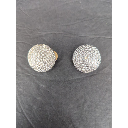 Vintage Silvertone Textured Round Knot Earrings Retro Costume Jewelry
