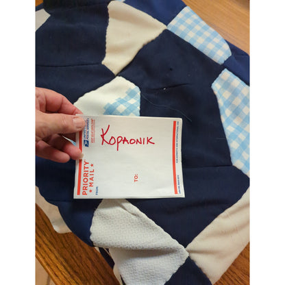 Unfinished Polyester Patchwork Quilt topper Black Blue White Gingham Project