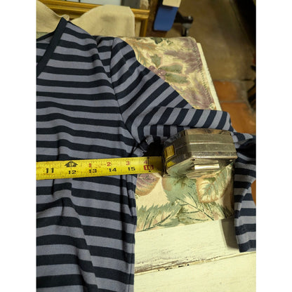Jones New York Sport Striped V-Neck Top Womens Medium Blue Grey Cotton Tee